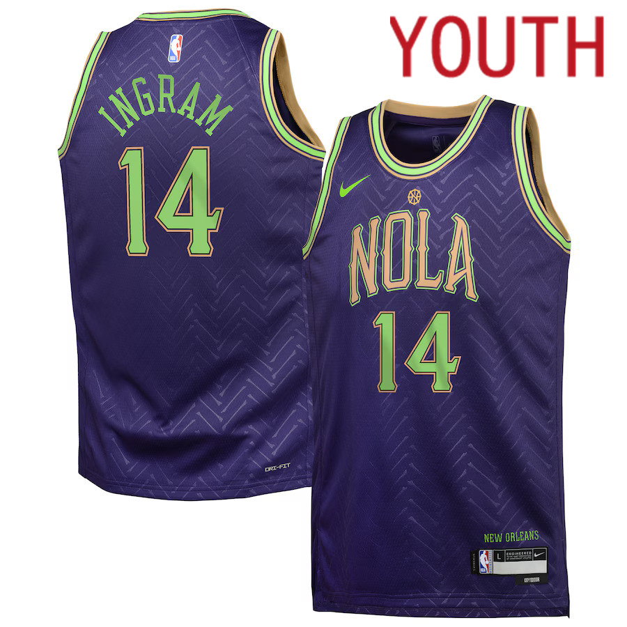 Youth New Orleans Pelicans #14 Brandon Ingram Nike Purple City Edition 2024-25 Swingman Player NBA Jersey